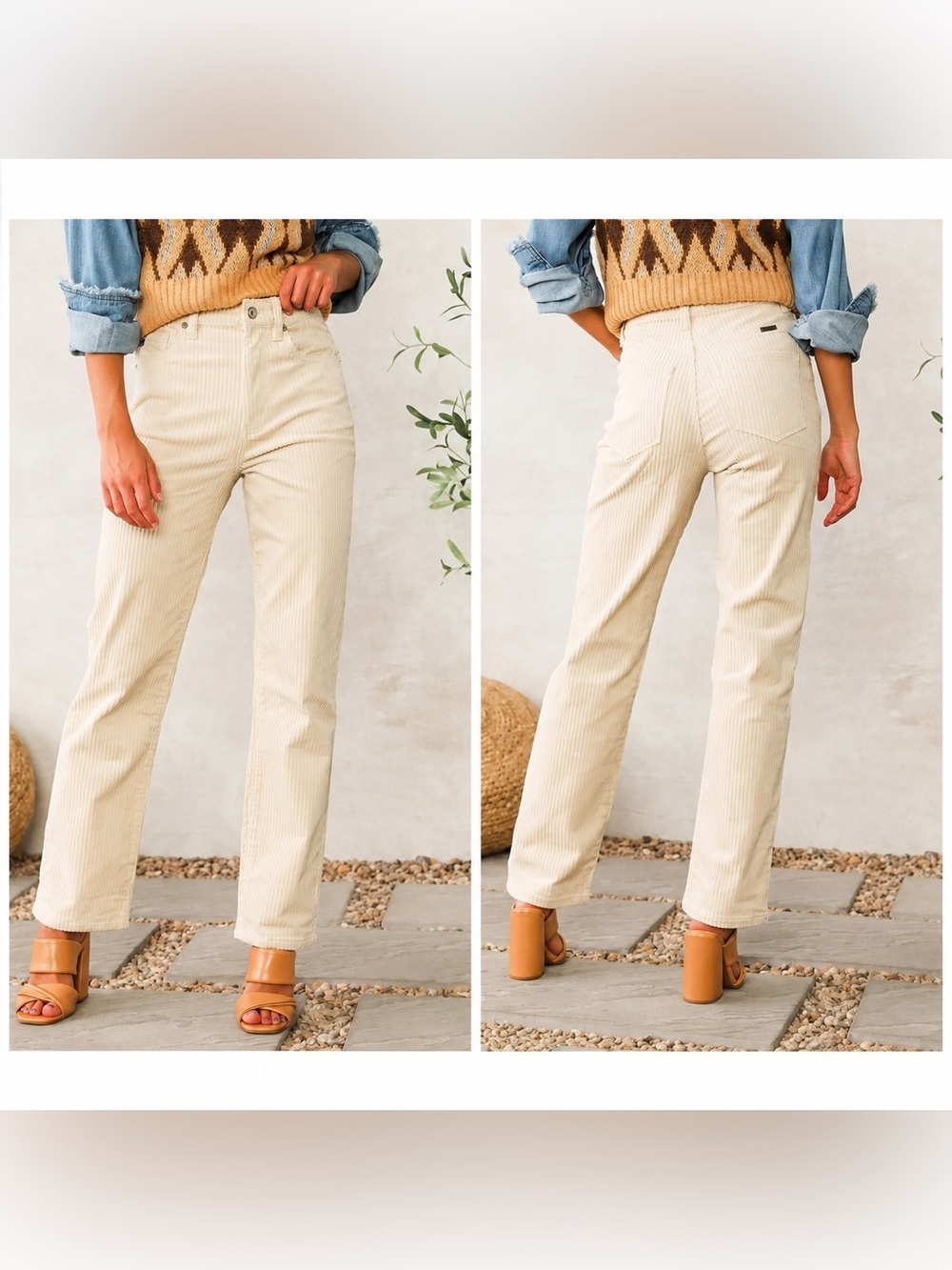 Kancan Buckle BKE Jeans Womens 27 Cream High Rise Straight Corduroy Stretch - Picture 11 of 11